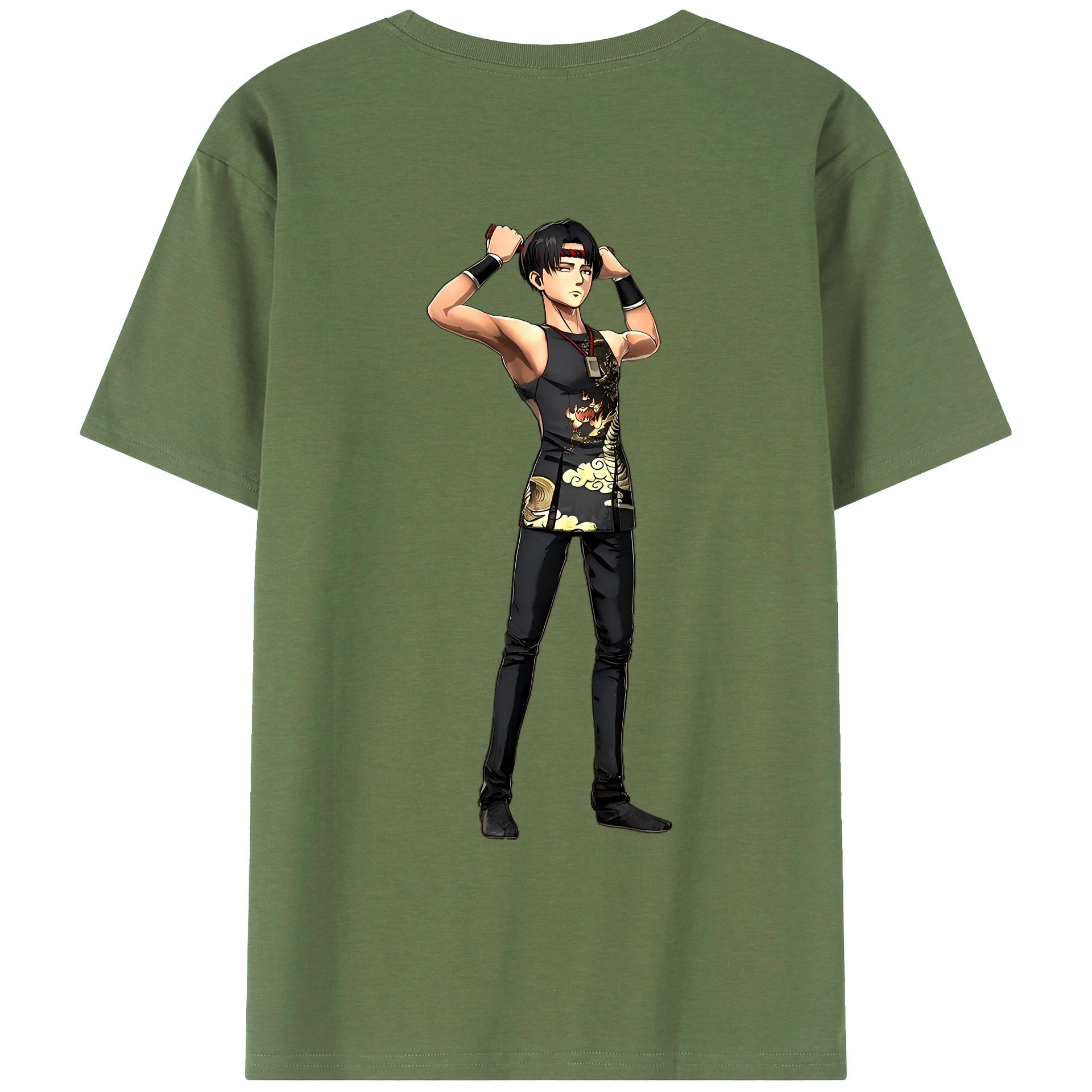 （画像用） 進撃の巨人 リヴァイ·アッカーマン Attack on Titan Levi Ackerman 綿100％ メンズ半袖Tシャツ（バックプリント） 通気性